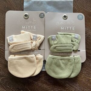 NWT Goumi Kids Baby Mitts Set Artichoke & Soybean SZ 3-6mo Green Beige Bamboo